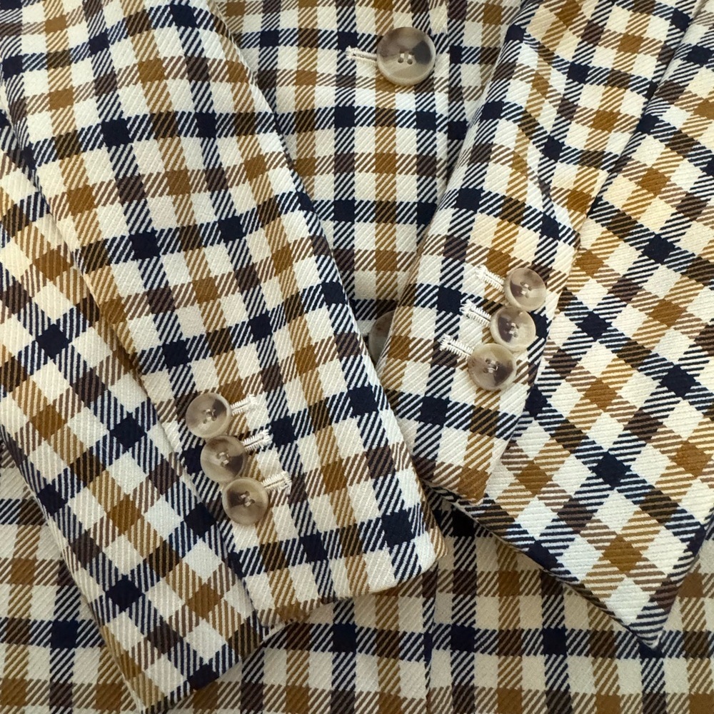 H&M Plaid Blazer Jacket Women Size 10 Preppy Academia Neutral Blazer Coat - Picture 10 of 10